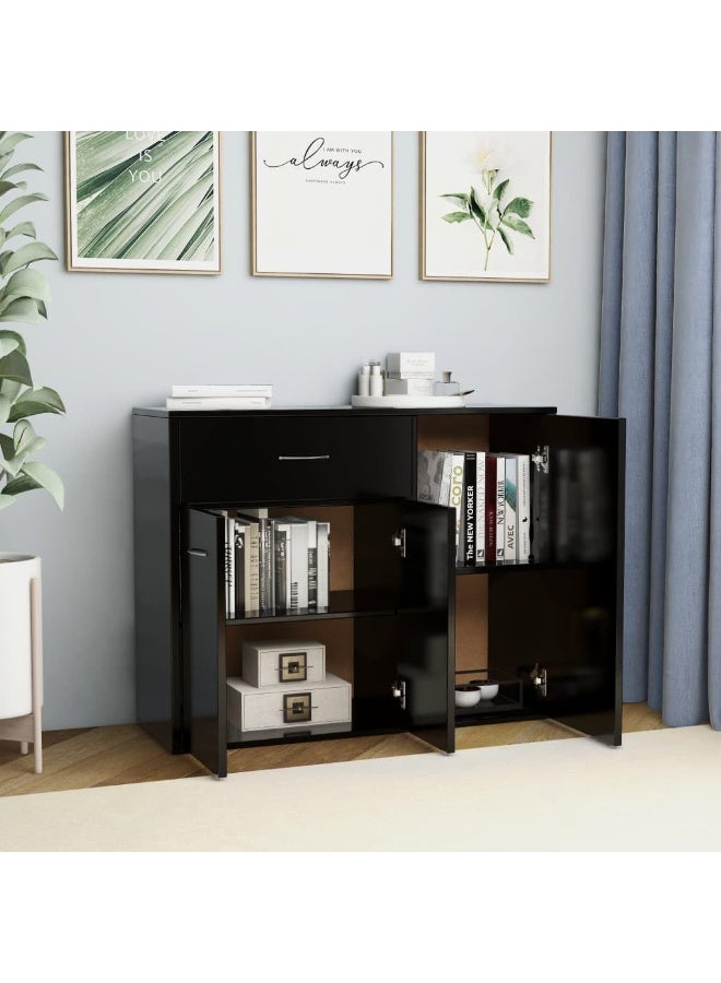 فيداكسل خزانة جانبية ذات ادراج للتخزين مع 3 ابواب ودرج واحد لغرفة المعيشة والمنزل بلون اسود مقاس 88 × 30 × 70 سم، خشب مُصنع - Image 4